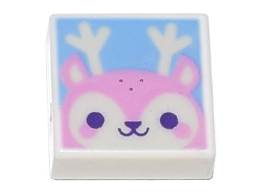 3070pb188 - Tile 1 x 1 with Bright Pink Reindeer Face with Dark Purple Eyes on Bright Light Blue Background Pattern