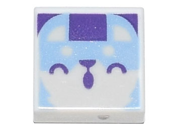 3070pb189 - Tile 1 x 1 with Bright Light Blue Animal Face with Dark Purple Closed Eyes, Nose, and Mouth Pattern