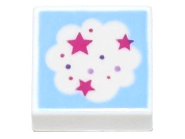 3070pb190 - Tile 1 x 1 with Cloud with Magenta Stars on Bright Light Blue Background Pattern