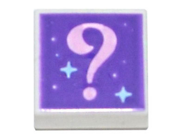 3070pb192 - Tile 1 x 1 with Bright Pink Question Mark and Bright Light Blue Sparkles on Dark Purple Background Pattern