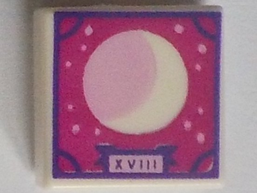 3070pb197 - Tile 1 x 1 with Crescent Moon, Roman Numerals 'XVIII' and Scrapbook Frame on Magenta Background Pattern
