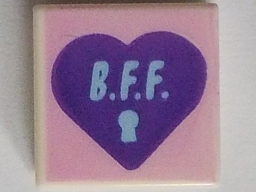 3070pb199 - Tile 1 x 1 with Dark Purple Heart with 'B.F.F' on Bright Pink Background Pattern