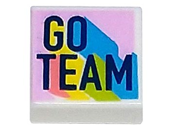 3070pb248 - Tile 1 x 1 with Dark Blue 'GO TEAM' with Coral, Yellow, Lime, and Dark Azure Highlights on Bright Pink Background Pattern