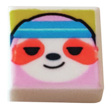 3070pb251 - Tile 1 x 1 with Bright Pink Sloth Head with Coral Spots and Dark Azure Headband on Yellow Background Pattern