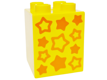 31110pb070 - Duplo, Brick 2 x 2 x 2 with Orange Stars Pattern