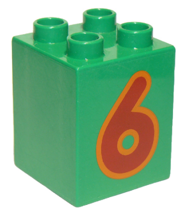 31110pb078 - Duplo, Brick 2 x 2 x 2 with Number 6 Red Pattern