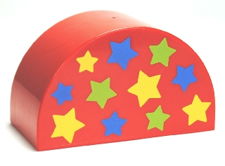 31213pb026 - Duplo, Brick 2 x 4 x 2 Slope Curved Double with Blue, Lime, and Yellow Stars Pattern
