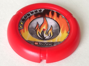 32171pb007 - Throwing Disk with Throwbot Torch / Slizer Fire 2 Pips, LEGO Technic Logo, and Flames Emblem Pattern
