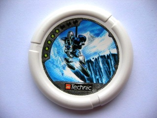 32171pb016 - Throwing Disk with Throwbot Ski / Slizer Ice 5 Pips, LEGO Technic Logo, and Robot Skiing Pattern