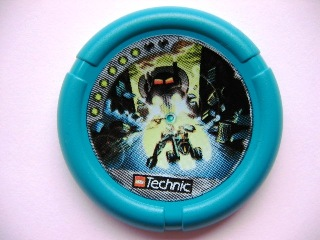 32171pb023 - Throwing Disk with Throwbot Turbo / Slizer City 6 Pips, LEGO Technic Logo, and Robot Fighting Truck Creature Pattern