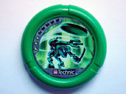 32171pb038 - Throwing Disk with Throwbot Amazon / Slizer Jungle 3 Pips, LEGO Technic Logo, and Robot Throwing Disk Pattern