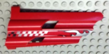 32188pb04 - Technic, Panel Fairing # 3 Large Long, Large Holes, Side A with Silver Flames and Fading Checkered Pattern (Sticker) - Set 8279