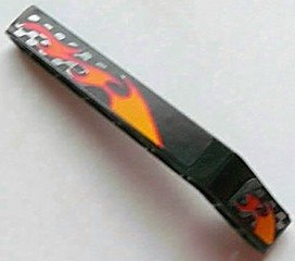 32271pb003L - Technic, Liftarm, Modified Bent Thick 1 x 9 (7 - 3) with Flames and Silver Checkered Pattern Left (Stickers) - Set 8645