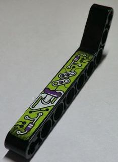 32271pb005R - Technic, Liftarm, Modified Bent Thick 1 x 9 (7 - 3) with Purple, Silver and Lime Gauges and Levers Pattern Model Right (Sticker) - Set 8305