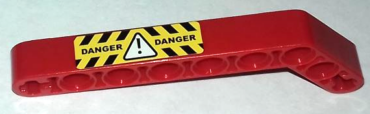 32271pb018 - Technic, Liftarm, Modified Bent Thick 1 x 9 (7 - 3) with 'DANGER' and White Hazard Triangle with Black and Yellow Stripes Pattern (Sticker) - Set 8283