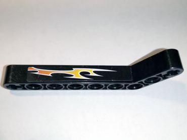 32271pb022R - Technic, Liftarm, Modified Bent Thick 1 x 9 (7 - 3) with Orange Flames Pattern Right Side A (Sticker) - Set 8167