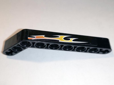32271pb023L - Technic, Liftarm, Modified Bent Thick 1 x 9 (7 - 3) with Orange Flames Pattern Left Side B (Sticker) - Set 8167