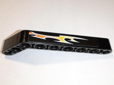 32271pb023R - Technic, Liftarm, Modified Bent Thick 1 x 9 (7 - 3) with Orange Flames Pattern Right Side B (Sticker) - Set 8167