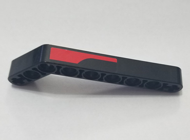 32271pb024L - Technic, Liftarm, Modified Bent Thick 1 x 9 (7 - 3) with Red Stripe Pattern Model Left Side (Sticker) - Set 8167