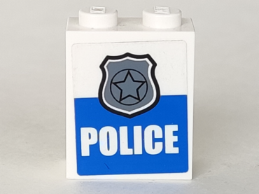 3245cpb013 - Brick 1 x 2 x 2 with Inside Stud Holder with Silver Police Badge and 'POLICE' Pattern (Sticker) - Set 4440