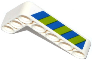 32526pb011R - Technic, Liftarm, Modified Bent Thick L-Shape 3 x 5 with Blue and Lime Danger Stripes Pattern Model Right Side (Sticker) - Set 42047