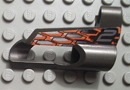 32527pb11 - Technic, Panel Fairing # 5 Small Short, Large Hole, Side A with Silver Number 2, Black and Orange Hexagons Pattern (Sticker) - Set 8468