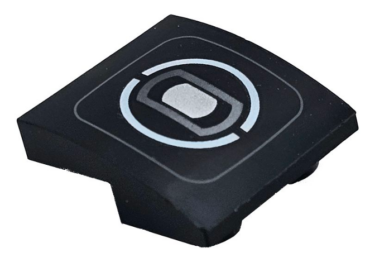 32803pb012 - Slope, Curved 2 x 2 x 2/3 Inverted with Thin Dark Bluish Gray Rounded Square, White Split Circle, and Silver Headlight Pattern