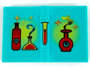 33009px1 - Minifigure, Utensil Book 2 x 3 with Red and Yellow Bottles, Flasks and Sparkles Pattern