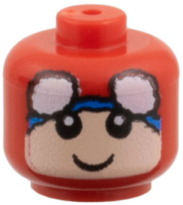 33464pb09 - Minifigure, Baby / Toddler Head with Neck with Pulled Up Spider-Man Mask with White Eyes and Blue Hem, Light Nougat Face with Grin Pattern