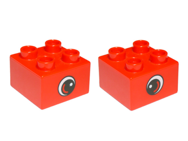 3437pb049 - Duplo, Brick 2 x 2 with Eye, Small with White Spot and Curve Pattern on Two Sides