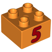 3437pb067 - Duplo, Brick 2 x 2 with Number 5 Red Pattern