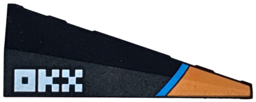 3504pb01 - Wedge 5 x 2 Left with Orange and Dark Azure Stripes and White 'OKX' Logo Pattern