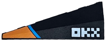 3505pb01 - Wedge 5 x 2 Right with Orange and Dark Azure Stripes and White 'OKX' Logo Pattern