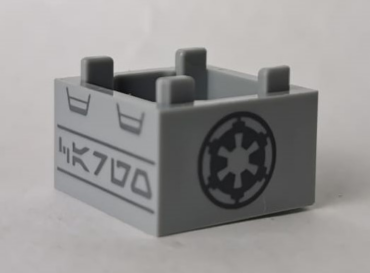 35700pb05 - Container, Box 2 x 2 x 1 - Top Opening with Flat Inner Bottom with Dark Bluish Gray SW Imperial Logo and Aurebesh Characters 'CARGO' Pattern