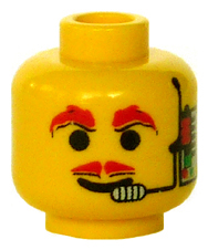 3626pb0057 - Minifigure, Head Moustache Red, Headset, Red Eyebrows Pattern