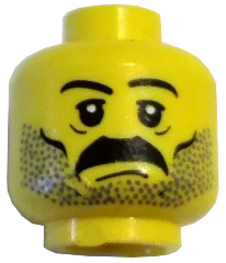 3626pb0172 - Minifigure, Head Moustache and Stubble Pattern, White Pupils, Eyebrows