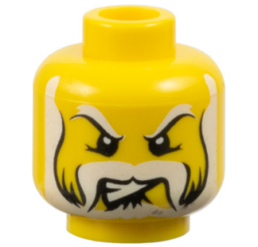 3626pb0239 - Minifigure, Head Black and White Eyebrows, Moustache, and Full Beard, Lopsided Angry Bared Teeth Pattern