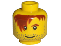 3626pb0266 - Minifigure, Head Male Red-Brown Hair over Eye, One Eyebrow, Stubble, White Pupils Pattern