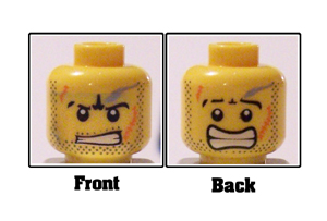 3626pb0372 - Minifigure, Head Dual Sided Power Miner Beard Stubble, Gray Smudge, Orange Scars, Determined / Alarmed Pattern
