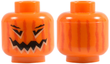 3626pb0388 - Minifigure, Head Pumpkin Jack O' Lantern with Vertical Lines on Back Pattern