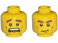 3626pb0396 - Minifigure, Head Dual Sided Brown Eyebrows, Cheek Lines, Mouth Closed / Mouth Open Scared Pattern