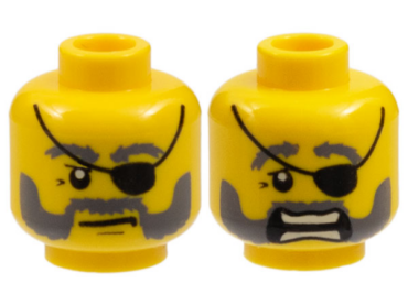 3626pb0399 - Minifigure, Head Dual Sided Eye Patch and Gray Beard Closed Mouth / Open Mouth Scared Pattern