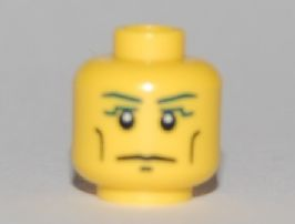 3626pb0463 - Minifigure, Head Blue Eyebrows, Vertical Cheek Lines, Slight Frown, Chin Dimple and White Pupils Pattern