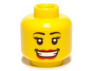 3626pb0502 - Minifigure, Head Female with Large Red Lips, Open Mouth Smile with Teeth, Black Eyebrows, Thin Eyelashes and White Pupils Pattern