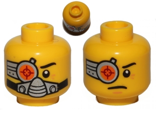 3626pb0824 - Minifigure, Head Dual Sided Cyborg Eyepiece, Eyebrow Left Side, Breathing Apparatus / Worried Pattern