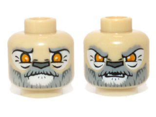 3626pb0969 - Minifigure, Head Dual Sided Alien Chima Lion with Orange Eyes and Gray and White Beard, Closed Mouth / Open Mouth Pattern (Lagravis)