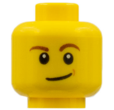 3626pb1286 - Minifigure, Head Reddish Brown Eyebrows, White Pupils, Lopsided Smile and Medium Nougat Dimple Pattern