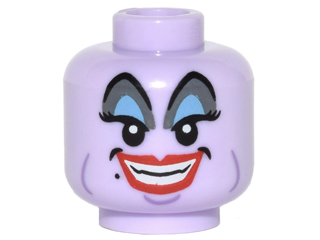 3626pb1554 - Minifigure, Head Alien Female, Blue and Gray Eye Shadow, Eyelashes, Cheek Lines, Chin Dimple, Red Lips, Open Mouth Smile Pattern (Ursula)