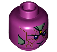 3626pb1691 - Minifigure, Head Alien Robot with Yellow Spot on Forehead, Dark Purple Eyes, Reddish Brown Lines, and Sand Green Armor Plates Pattern (Vision)