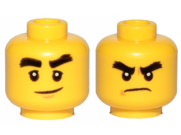 3626pb1893 - Minifigure, Head Dual Sided Black Bushy Eyebrows, Smile / Angry Pattern (Cole)